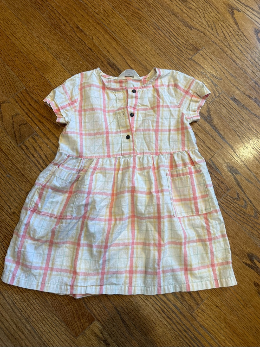 H&M White and Pink Plaid Short-Sleeve Cotton Dress